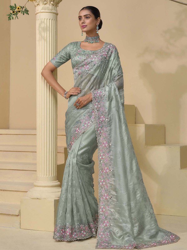 Silver Grey Pure Soft Silk Saree